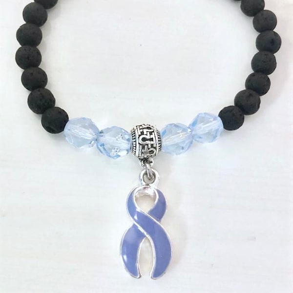 Periwinkle Aromatherapy Essential Oil Relaxation Lava Bead Esophageal Stomach Cancer Awareness Stretch Bracelet