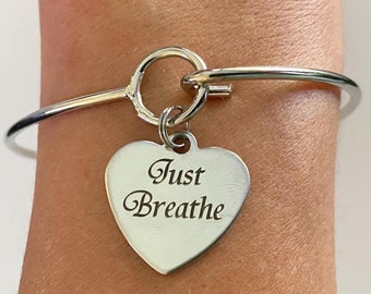 Just Breathe Inspirational Strength Loop Bangle Bracelet