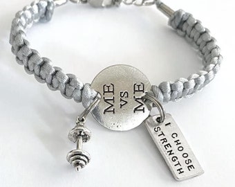 Me Vs Me I Choose Strength Workout Weight Lifting Bodybuilding Barbell Charm Bracelet You Choose Your Cord Color(s)