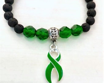 Emerald Aromatherapy Essential Oil Relaxation Lava Bead Liver Cancer Celiac Disease Awareness Stretch Bracelet