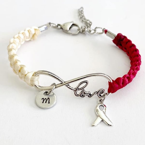 Head and Neck Cancer LOVE Awareness Bracelet Oral Salivary Gland Pharynx Larynx Neck Nasal Cancer Optional Hand Stamped Letter Initial Charm