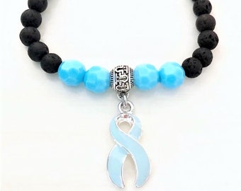 Light Blue Aromatherapy Essential Oil Relaxation Comfort Lava Bead Prostate Cancer Stretch Bracelet