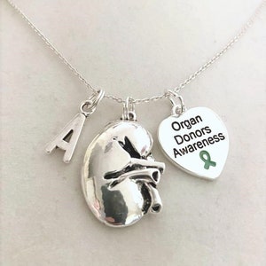 Kidney Organ Donor Necklace Kidney Transplant Kidney Disease Kidney Donor Letter Initial Gift YOU Select Chain Material and Length