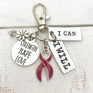 Burgundy Awareness Strength Hope Love Daisy Flower I Can I Will Zipper Pull Multiple Myeloma Aneurysm Migraine Oral Cancer Amyloidosis