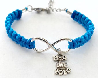 Love Water Polo Athletic Charm Infinity Water Polo Charm You Choose Your Cord Color(s) Optional Hand Stamped Number Charm