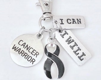 Melanoma Skin Cancer Warrior Key Chain Zipper Pull Squamous Cell Basal Cell Skin Cancer I Can I Will