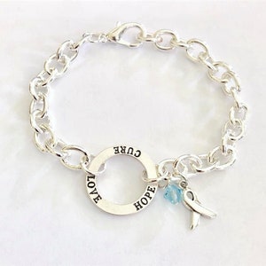 Light Blue Prostate Cancer Hope Love Cure Awareness Bracelet YOU Choose Bracelet Length