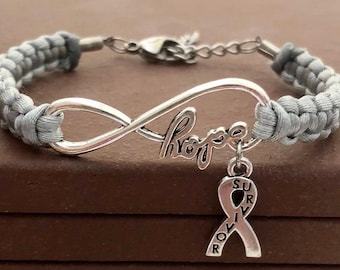 Grey Survivor Awareness Ribbon HOPE Macrame Charm Love Bracelet Brain Cancer Brain Tumor Brain Injury Diabetes Asthma Awareness Parkinsons