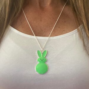 Bunny Rabbit Easter Springtime Bright Green Silver Necklace You Select Your Necklace Length
