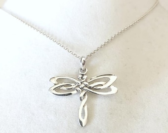 Irish Celtic Dragonfly Sterling Silver Summer Spring Luck Peace Necklace You Select Chain Material and Length