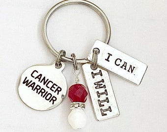 Head and Neck Cancer Warrior Red Ivory Beige Key Chain Zipper Pull I Can I Will
