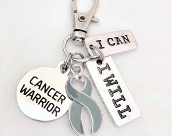 Brain Cancer Warrior Gray Key Chain Zipper Pull I Can I Will