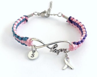 Thyroid Cancer/Disease Hashimotos Graves HOPE Awareness Ribbon Charm Bracelet with Optional Hand Stamped Letter Initial Charm
