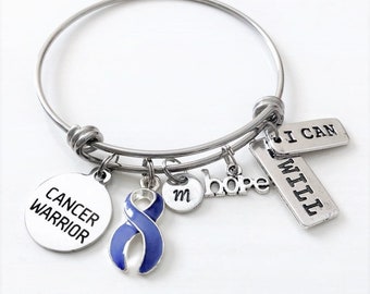 Pulsera personalizada de acero inoxidable con sello manual de guerrero contra el cáncer color bígaro. Usted selecciona el tamaño de la pulsera. Cáncer de esófago y estómago.