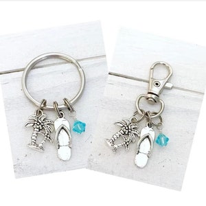 Beach Lovers Palm Tree Flip Flop Zipper Pull Keyring Beach Bag Tote Bag Purse Book Bag Key Chain Accessory