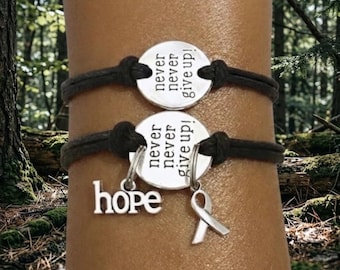 NEVER Give Up Customizable Awareness Bracelet You Choose Your Color and Charm Choice
