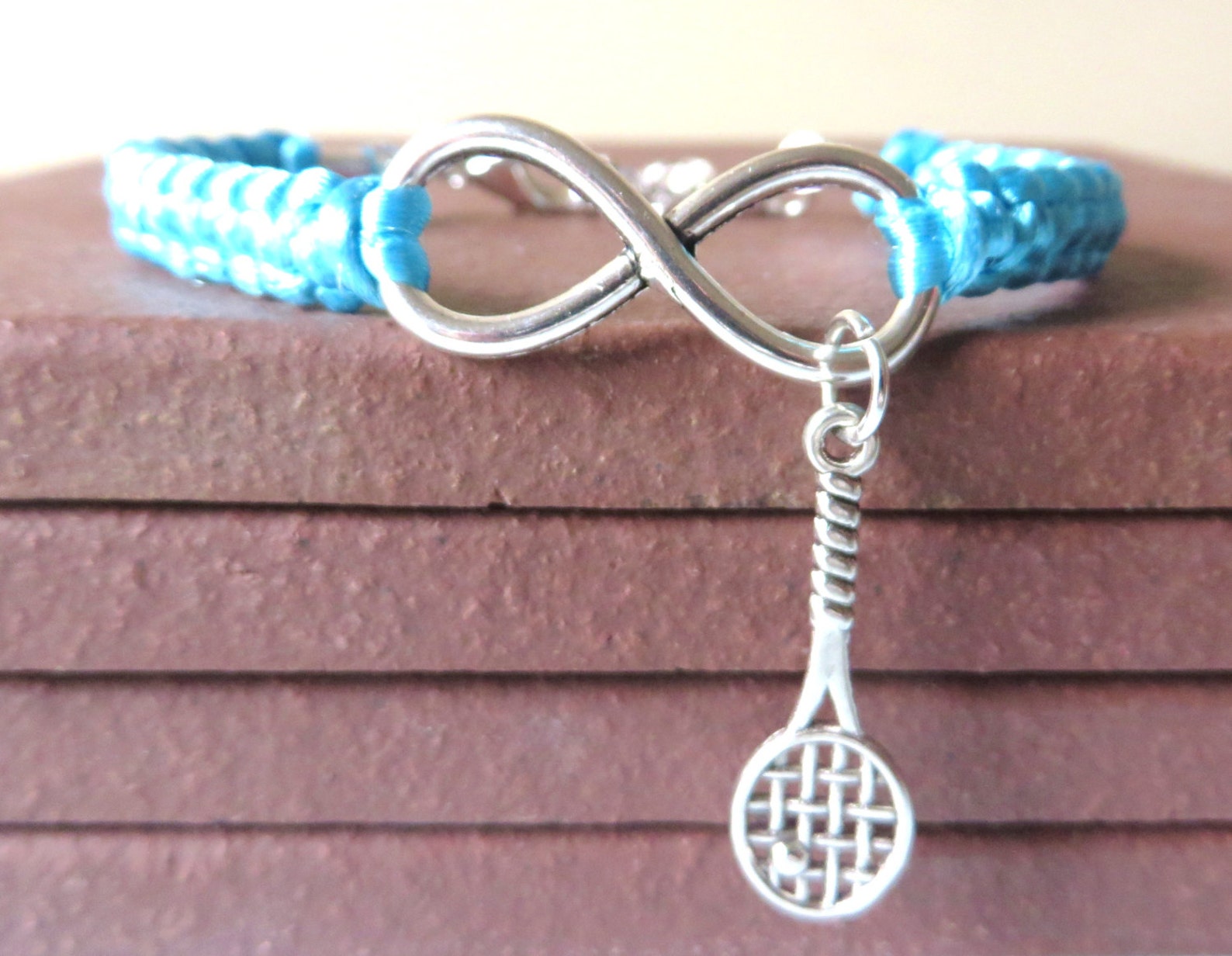 Love Tennis Athletic Charm Infinity Bracelet Tennis Racquet Etsy