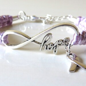 Lavender General Cancer HOPE Awareness Bracelet with Optional Hand Stamped Letter Charm