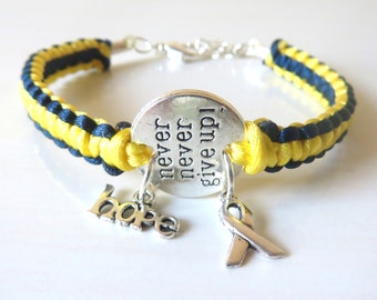 Bladder Cancer Awareness Never Never Give Up Charm Bracelet