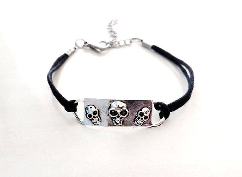 Halloween Day of the Dead Spooky Skull Bracelet YOU choose Cord Colors image 1