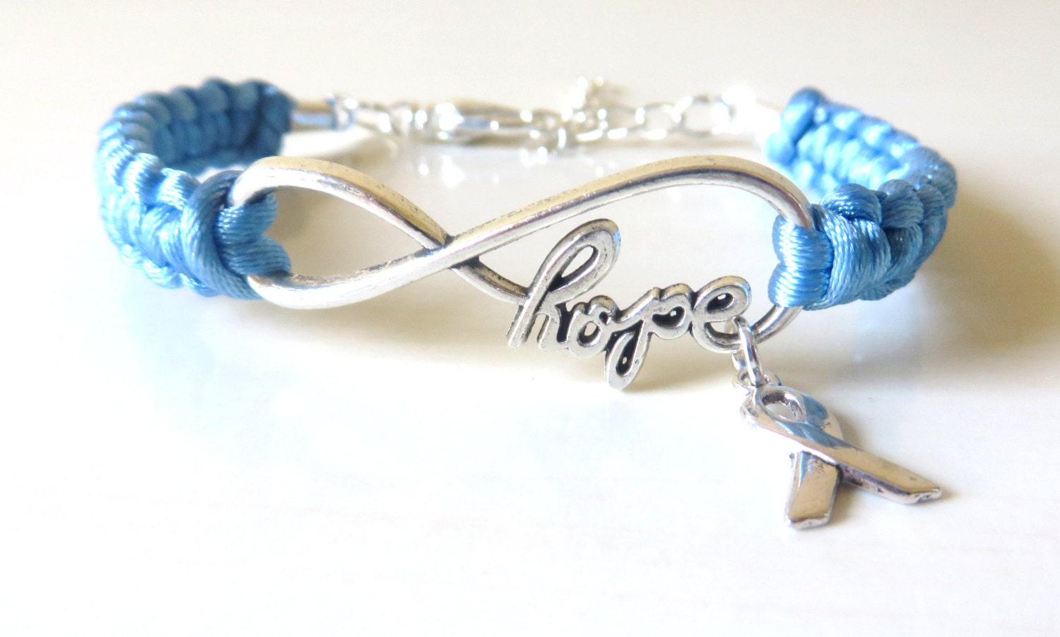 Prostate Cancer Hope Awareness Charm Infinity Bracelet with Optional Hand Stamped Alphabet Letter Charm