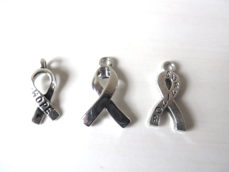 Pink Awareness Ribbon Hope Survivor Silver Ribbon Pendant Necklace You Choose Ribbon Design