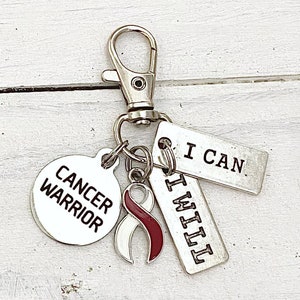 Head and Neck Cancer Warrior Burgundy White Zipper Pull I Can I Will