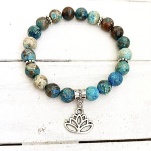 Lotus Flower Yoga Om Ohm Beaded Stretch Bracelet