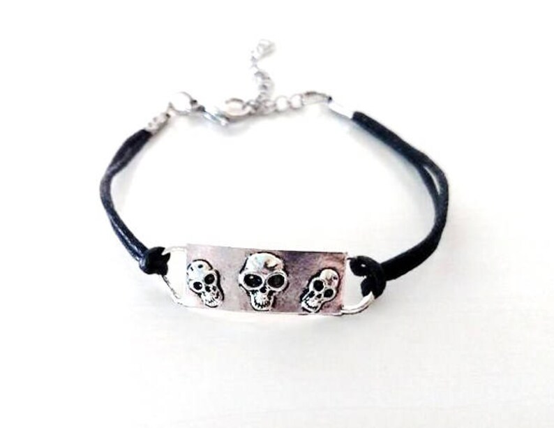 Halloween Day of the Dead Spooky Skull Bracelet YOU choose Cord Colors image 2