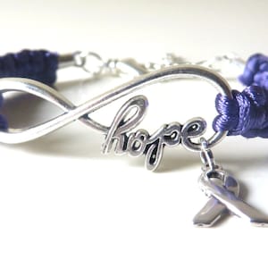 Purple Awareness Ribbon HOPE Charm Bracelet Pancreatic Cancer Alzheimers Dementia Crohns Disease Lupus Foster Care Sarcoidosis