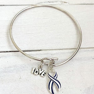 ALS Lou Gehrig's Disease LOVE HOPE Customizable Awareness Charm Silver Bangle Bracelet With Optional Love Hope and Angel Wing Charms image 3