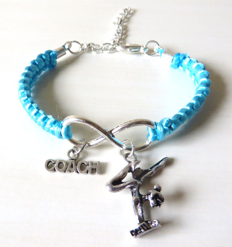 Gymnastics Coach Athletic Charm Infinity Bracelet Coach Charm You Choose Your Cord Colors image 2