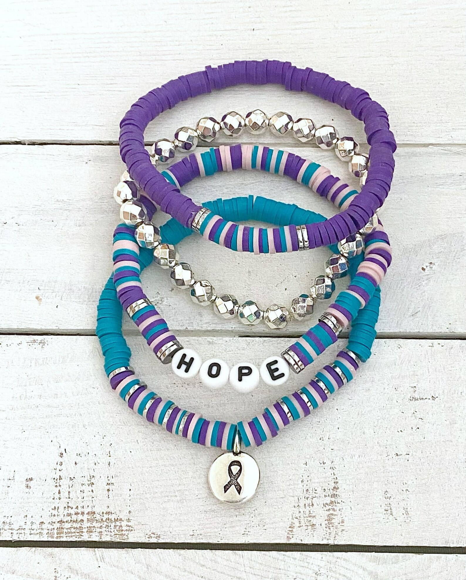 Thyroid Cancer Awareness Ribbon Stacked Stretch Bracelet Set Hashimotos ...