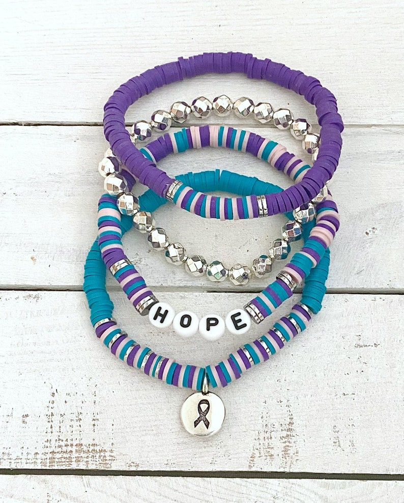 Thyroid Cancer Awareness Ribbon Stacked Stretch Bracelet Set Hashimotos ...