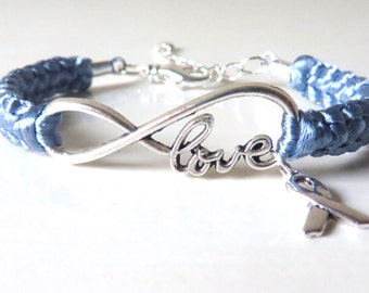 Periwinkle Awareness LOVE Bracelet with Optional Letter Charm Esophageal Cancer Stomach Cancer Eating Disorders Pulmonary Hypertension