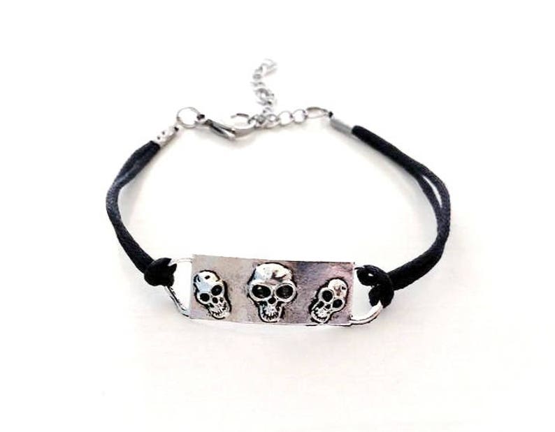 Halloween Day of the Dead Spooky Skull Bracelet YOU choose Cord Colors image 3