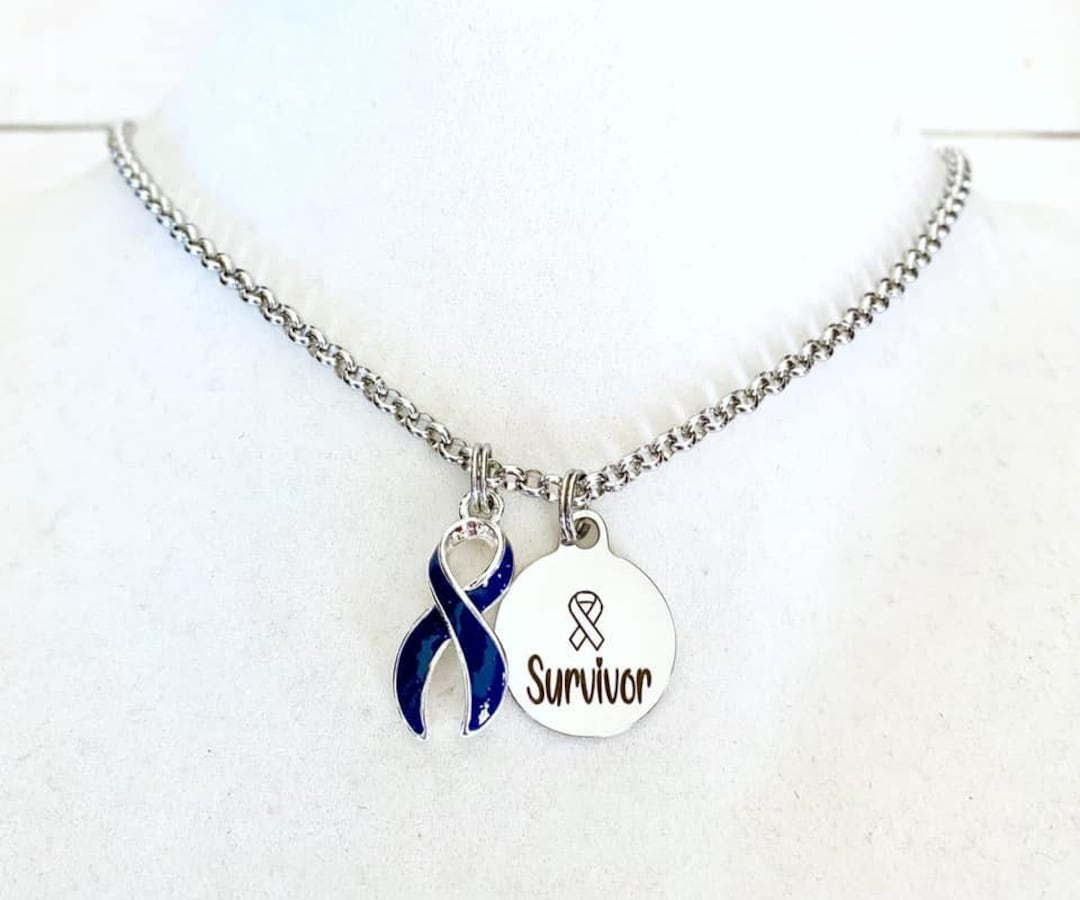 Colon Cancer Cancer Survivor Blue Awareness Ribbon Necklace You Select ...