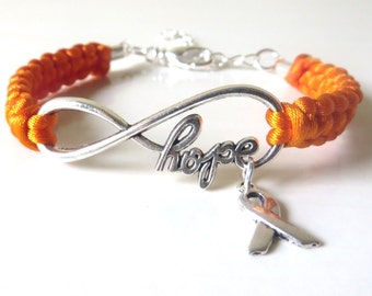 Orange Awareness Ribbon HOPE Charm Bracelet with Optional Letter Initial Charm