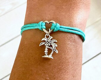 Palm Tree Summer Vibes Love Summertime Bracelet or Anklet YOU Select Your Cord Color and Length