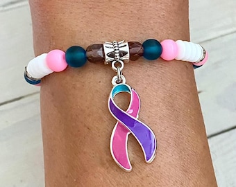 Schilddrüse Bewusstsein Stretch Armband Sky Kollektion Sie wählen Armband Länge und Akzent Bead Farbe Thyroid Cancer Hypothyroid Hyperthyroid