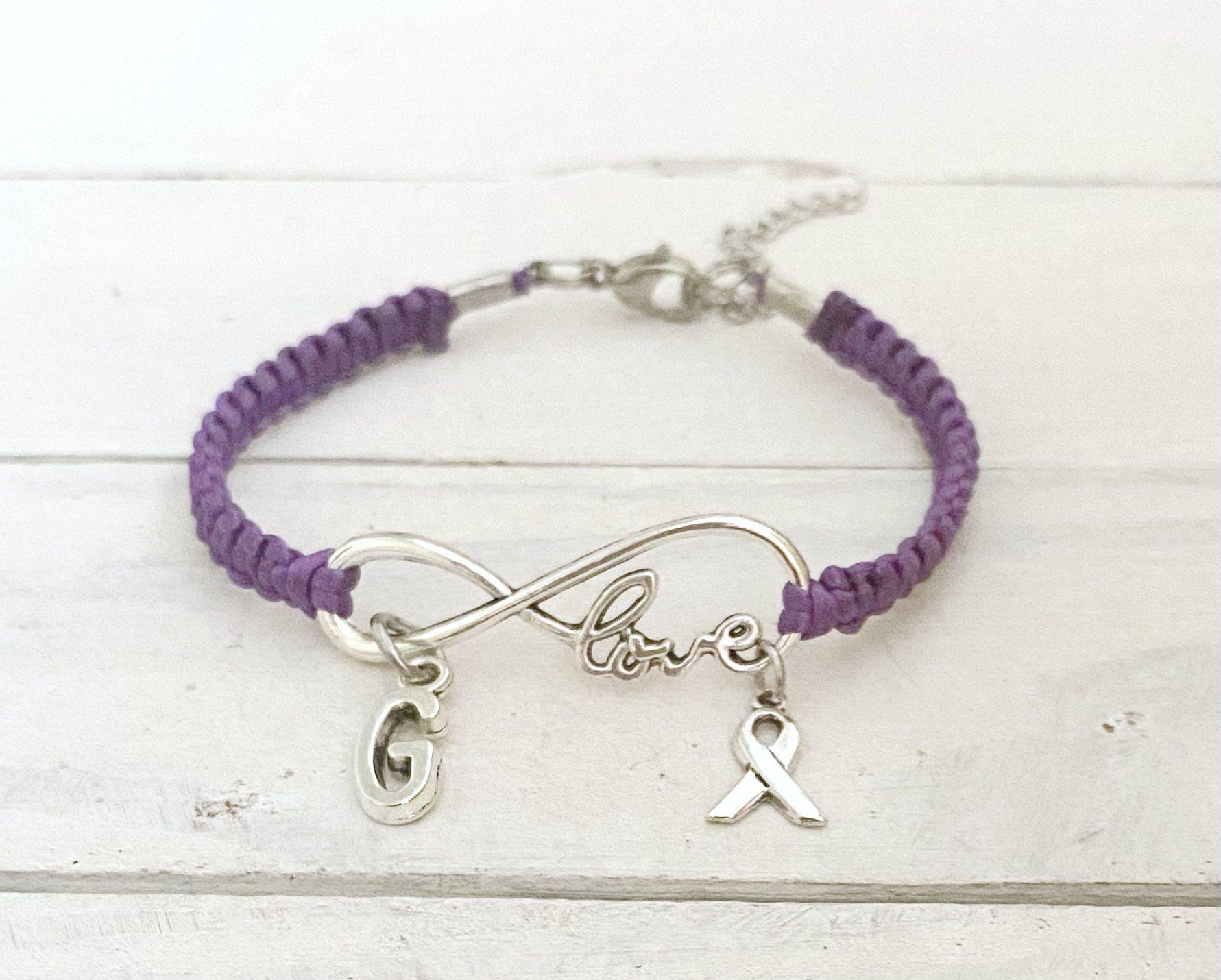 Purple Awareness Ribbon LOVE Charm Bracelet Pancreatic Cancer ...