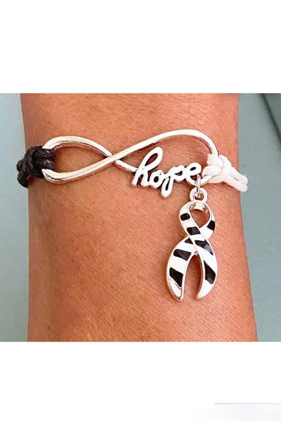 Zebra Ribbon HOPE Infinity Bracelet Carcinoid Cancer CVID Black