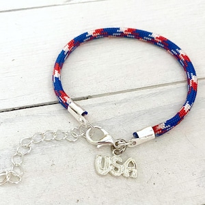 Patriotic USA July 4 Red White Blue Love America Cord Bracelet You Select Charm Choice and Length