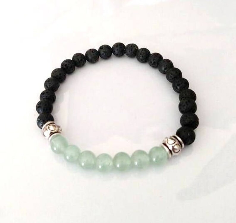 Chakra Bead Green Aventurine Lava Bead Essential Oil Aromatherapy Yoga Relaxation Therapeutic Stretch Bracelet image 1