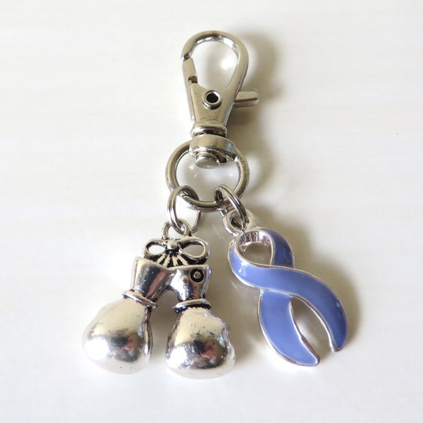 Periwinkle Awareness Zipper Pull Key Chain YOU Select Charms Esophageal Cancer Stomach Cancer Eating Disorders Hypertension