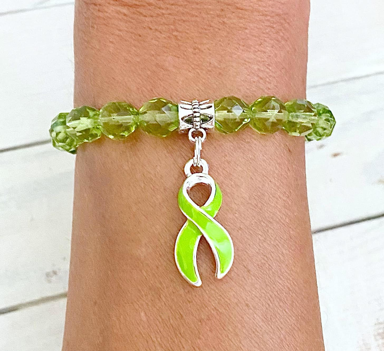 Lymphoma Awareness Charm Bracelet - Lime Green Ribbon Sterling Silver Plated Gift - View #10
