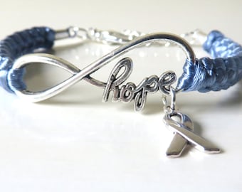 Periwinkle Awareness HOPE Bracelet with Optional Letter Charm Esophageal Cancer Stomach Cancer Eating Disorders Pulmonary Hypertension