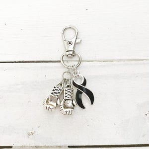 Black Awareness Zipper Pull Key Chain YOU Select Charms Melanoma Skin Cancer