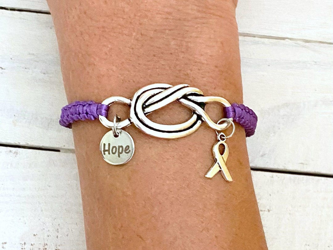 Purple Hope/love Awareness Love Knot Ribbon Bracelet With Laser ...