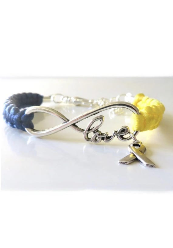 Down Syndrome LOVE Awareness Ribbon Charm Bracelet With Optional Alphabet Letter Charm